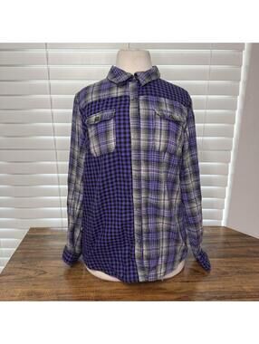 I Heart Ronson Medium Purple and Black Plaid Button-Up Shirt